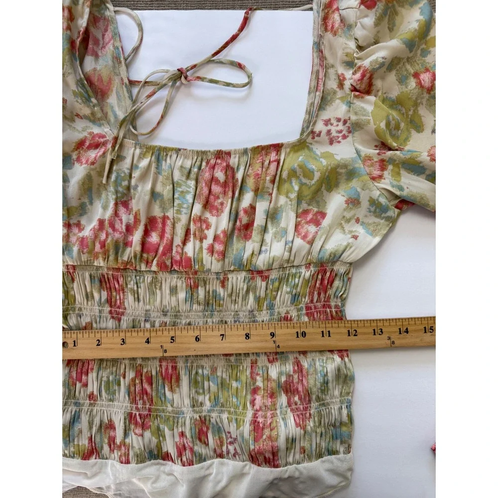 Intimately Free People‎ Boho Floral Smocked Bodysuit Milkmaid Size S Whimsical